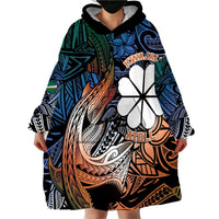 Personalised Kwajalein Atoll Wearable Blanket Hoodie Polynesian Shark Tattoo Gradient Vibes LT14 - Polynesian Pride