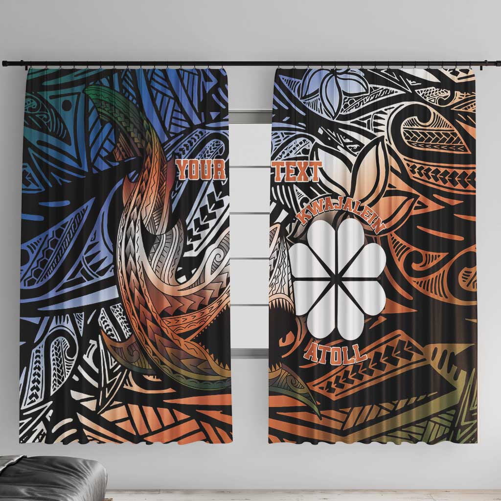 Personalised Kwajalein Atoll Window Curtain Polynesian Shark Tattoo Gradient Vibes LT14 With Hooks Black - Polynesian Pride