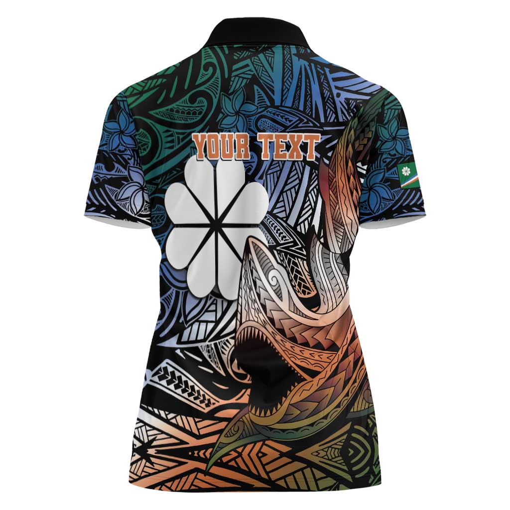 Personalised Kwajalein Atoll Women Polo Shirt Polynesian Shark Tattoo Gradient Vibes
