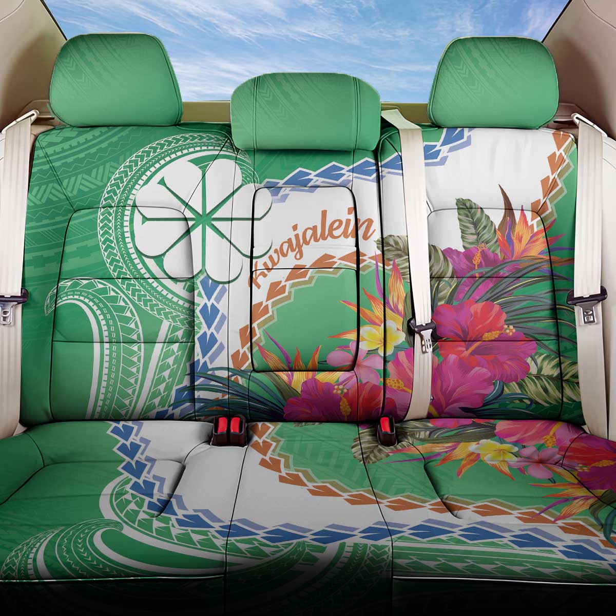 Marshall Islands Kwajalein Atoll Back Car Seat Cover Curves Polynesian Mix Tropical Flowers