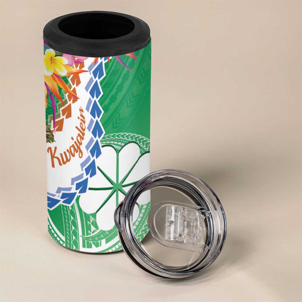 Marshall Islands Kwajalein Atoll 4 in 1 Can Cooler Tumbler Curves Polynesian Mix Tropical Flowers