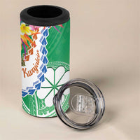 Marshall Islands Kwajalein Atoll 4 in 1 Can Cooler Tumbler Curves Polynesian Mix Tropical Flowers