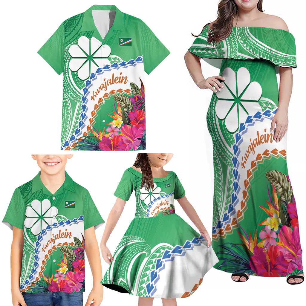 Marshall Islands Kwajalein Atoll Family Matching Off Shoulder Maxi Dress and Hawaiian Shirt Curves Polynesian Mix Tropical Flowers