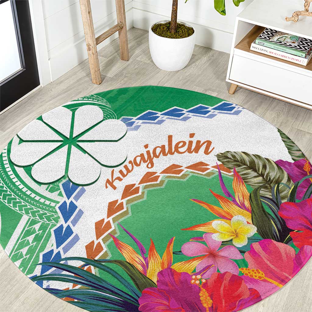 Marshall Islands Kwajalein Atoll Round Carpet Curves Polynesian Mix Tropical Flowers