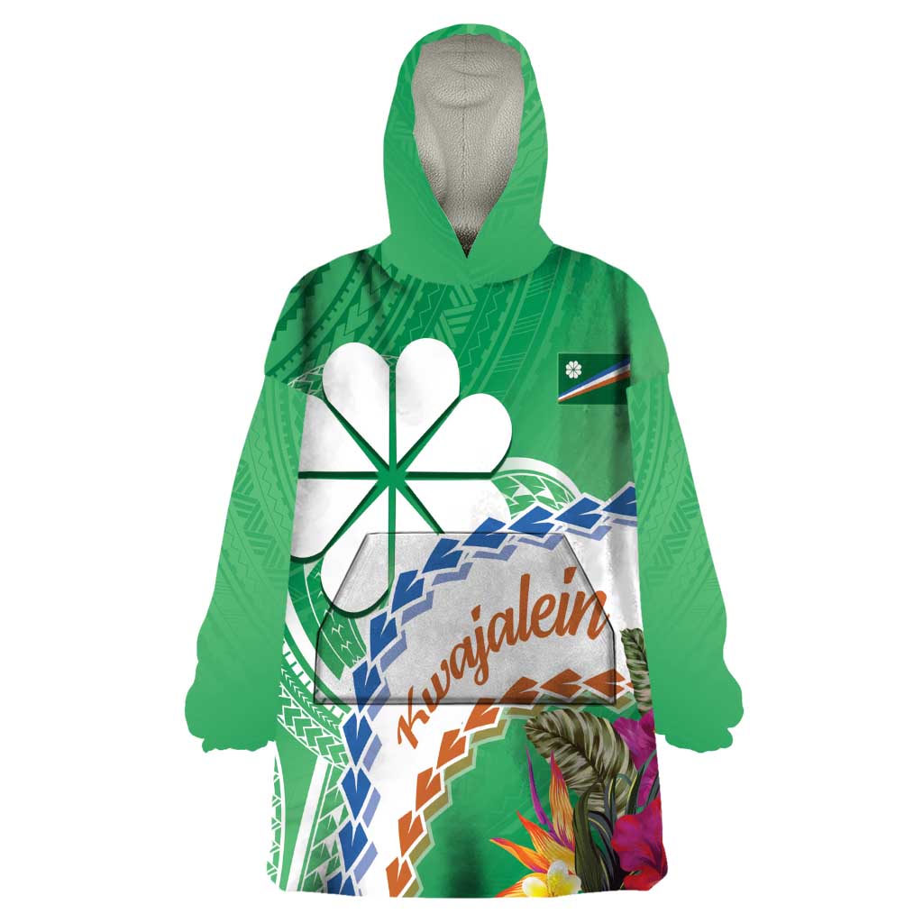 Marshall Islands Kwajalein Atoll Wearable Blanket Hoodie Curves Polynesian Mix Tropical Flowers