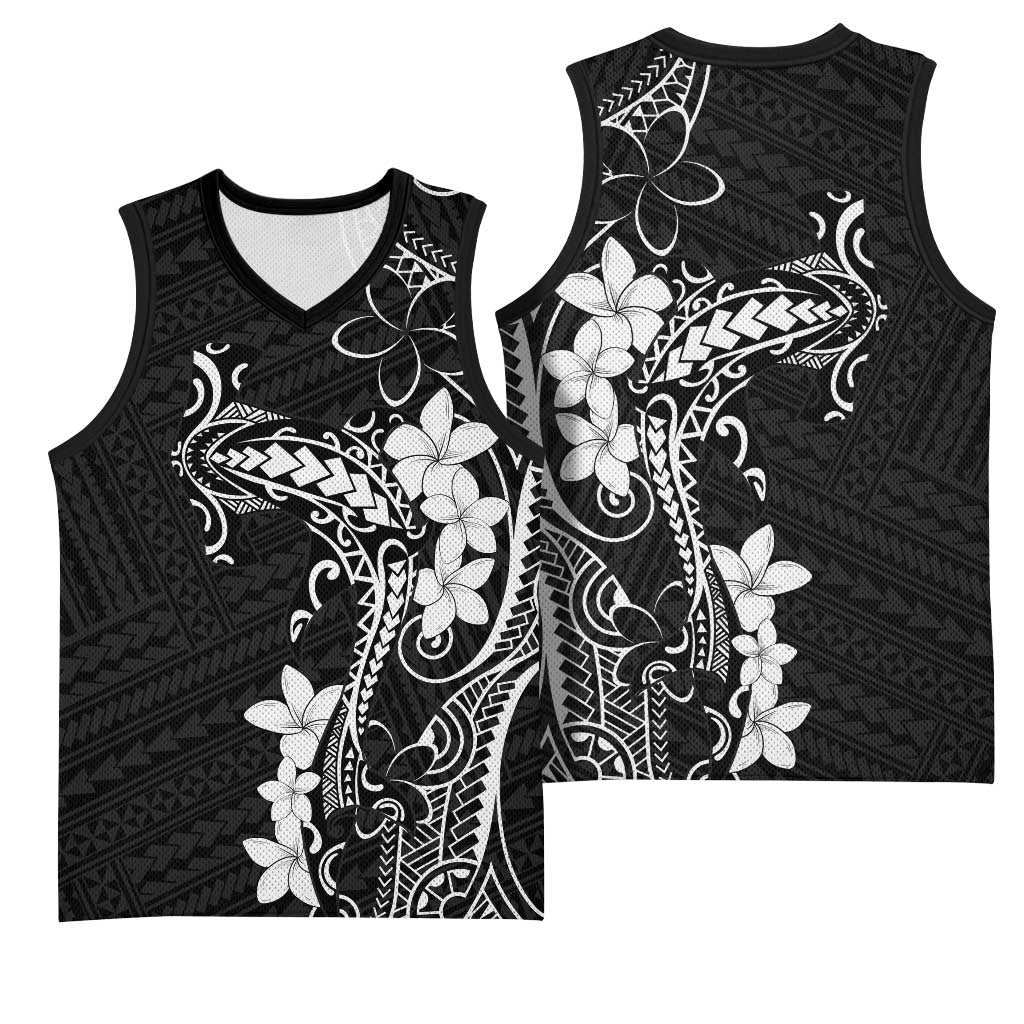 Black Hawaii Basketball Jersey Hammerhead Shark Tattoo Curve Polynesian LT14 - Polynesian Pride