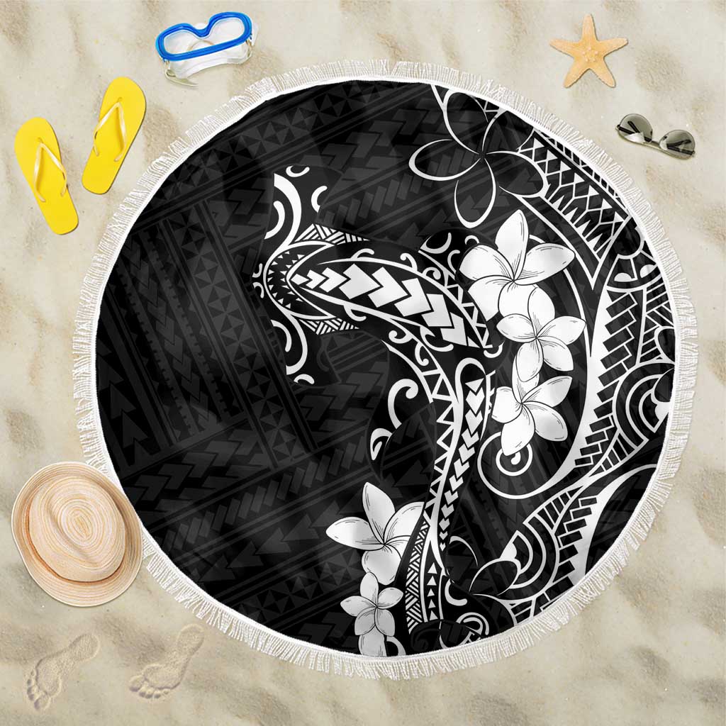 Black Hawaii Beach Blanket Hammerhead Shark Tattoo Curve Polynesian LT14 One Size 150cm Black - Polynesian Pride