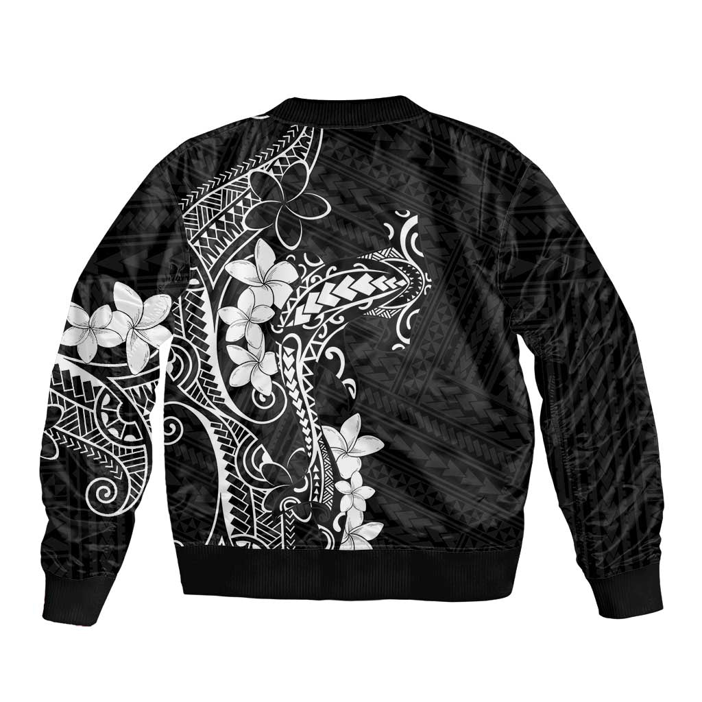 Black Hawaii Bomber Jacket Hammerhead Shark Tattoo Curve Polynesian - Polynesian Pride