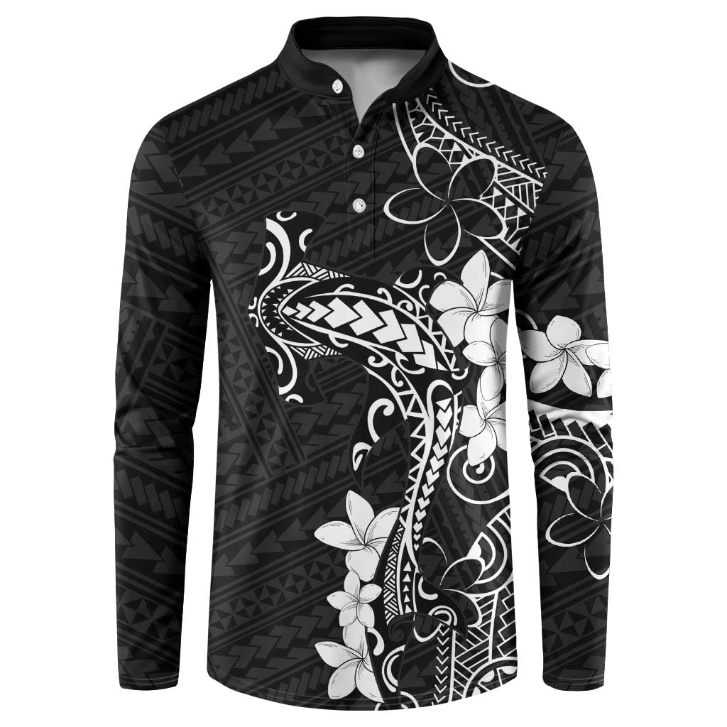 Black Hawaii Button Sweatshirt Hammerhead Shark Tattoo Curve Polynesian LT14 Black - Polynesian Pride