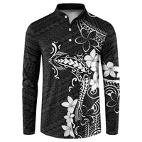 Black Hawaii Button Sweatshirt Hammerhead Shark Tattoo Curve Polynesian LT14 Black - Polynesian Pride