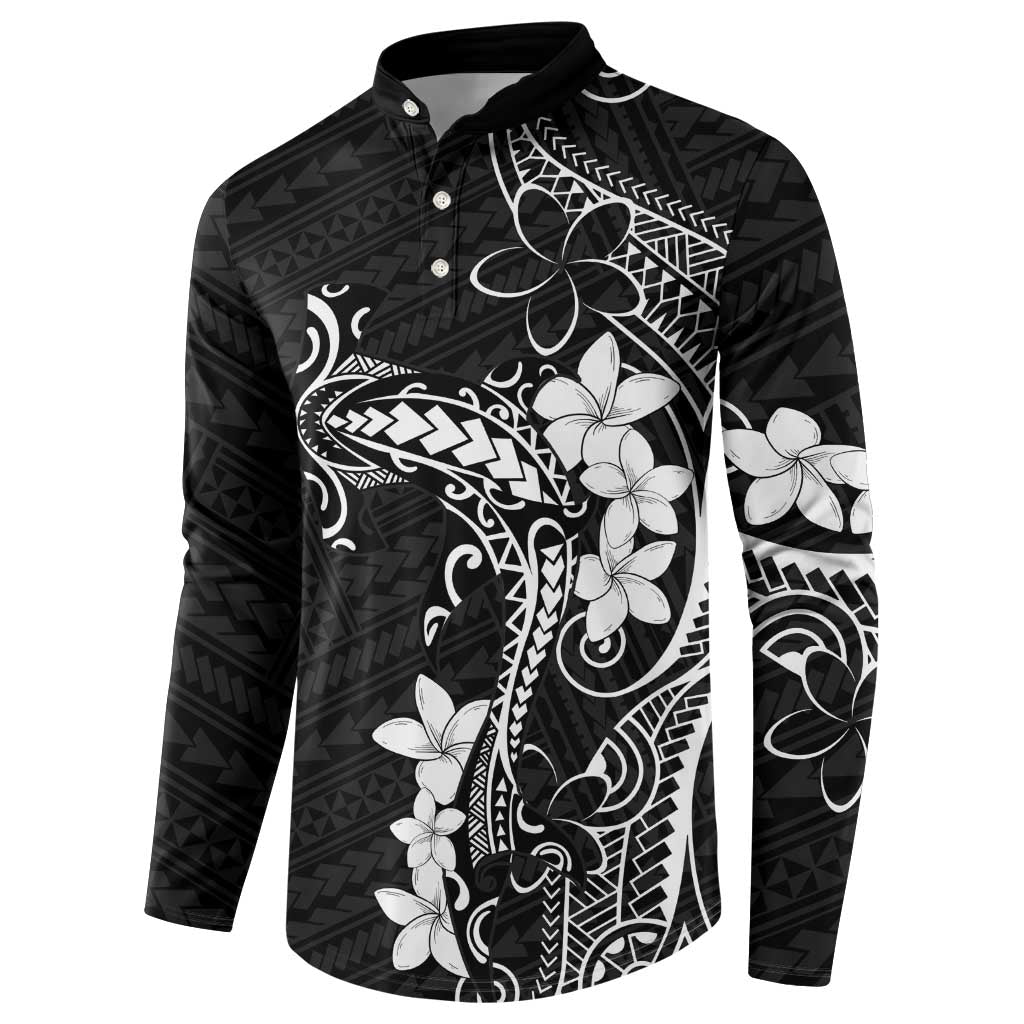 Black Hawaii Button Sweatshirt Hammerhead Shark Tattoo Curve Polynesian LT14 - Polynesian Pride