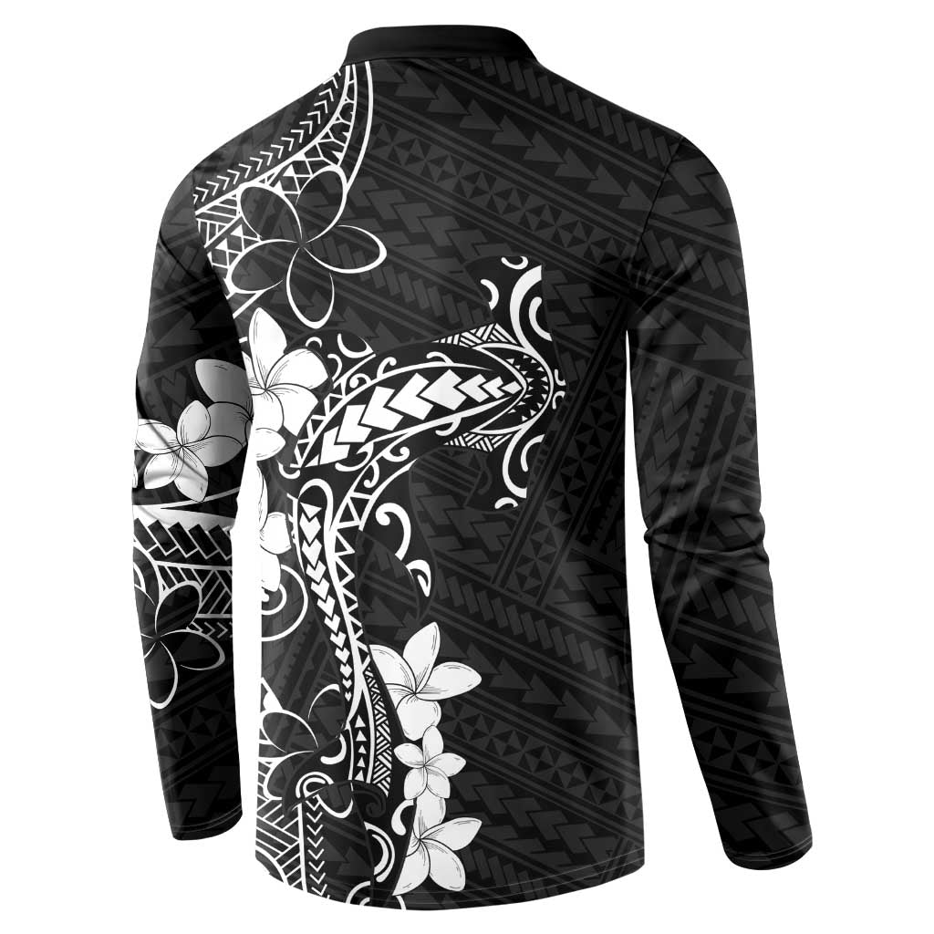 Black Hawaii Button Sweatshirt Hammerhead Shark Tattoo Curve Polynesian LT14 - Polynesian Pride