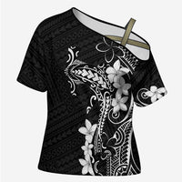 Black Hawaii Cross Shoulder Shirt Hammerhead Shark Tattoo Curve Polynesian LT14 Female Black - Polynesian Pride
