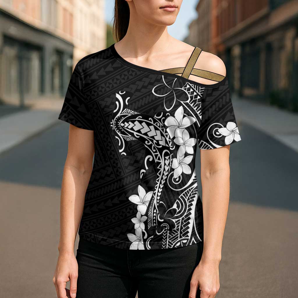 Black Hawaii Cross Shoulder Shirt Hammerhead Shark Tattoo Curve Polynesian LT14 - Polynesian Pride