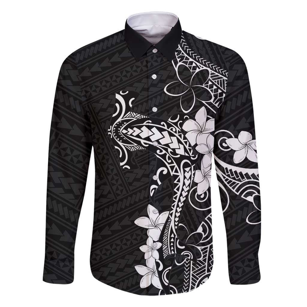 Black Hawaii Family Matching Long Sleeve Bodycon Dress and Hawaiian Shirt Hammerhead Shark Tattoo Curve Polynesian - Polynesian Pride