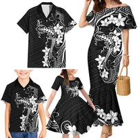 Black Hawaii Family Matching Mermaid Dress and Hawaiian Shirt Hammerhead Shark Tattoo Curve Polynesian - Polynesian Pride
