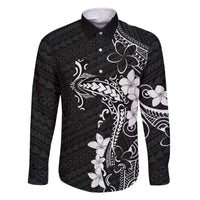 Black Hawaii Family Matching Off The Shoulder Long Sleeve Dress and Hawaiian Shirt Hammerhead Shark Tattoo Curve Polynesian - Polynesian Pride