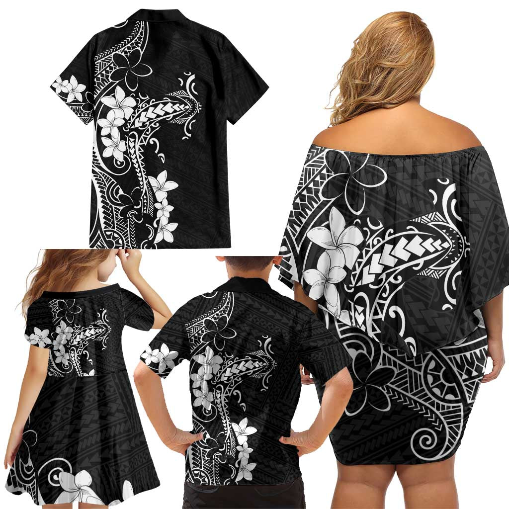 Black Hawaii Family Matching Off Shoulder Short Dress and Hawaiian Shirt Hammerhead Shark Tattoo Curve Polynesian - Polynesian Pride