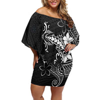 Black Hawaii Family Matching Off Shoulder Short Dress and Hawaiian Shirt Hammerhead Shark Tattoo Curve Polynesian - Polynesian Pride