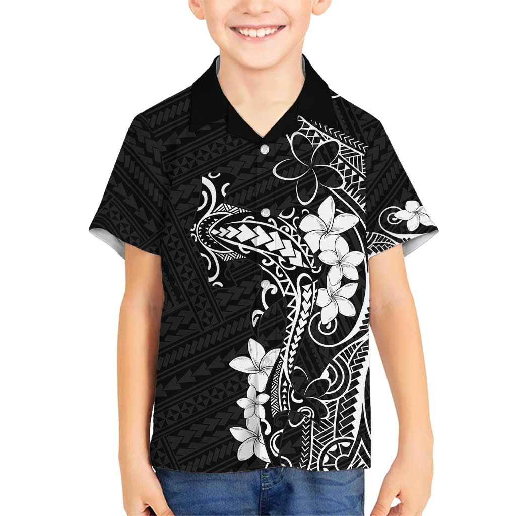 Black Hawaii Family Matching Puletasi and Hawaiian Shirt Hammerhead Shark Tattoo Curve Polynesian LT14 Son's Shirt Black - Polynesian Pride