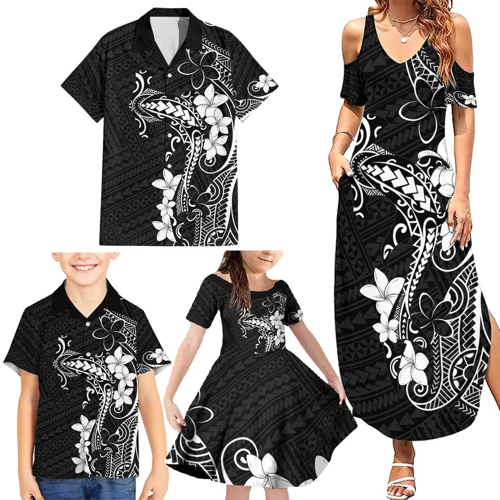 Black Hawaii Family Matching Summer Maxi Dress and Hawaiian Shirt Hammerhead Shark Tattoo Curve Polynesian - Polynesian Pride