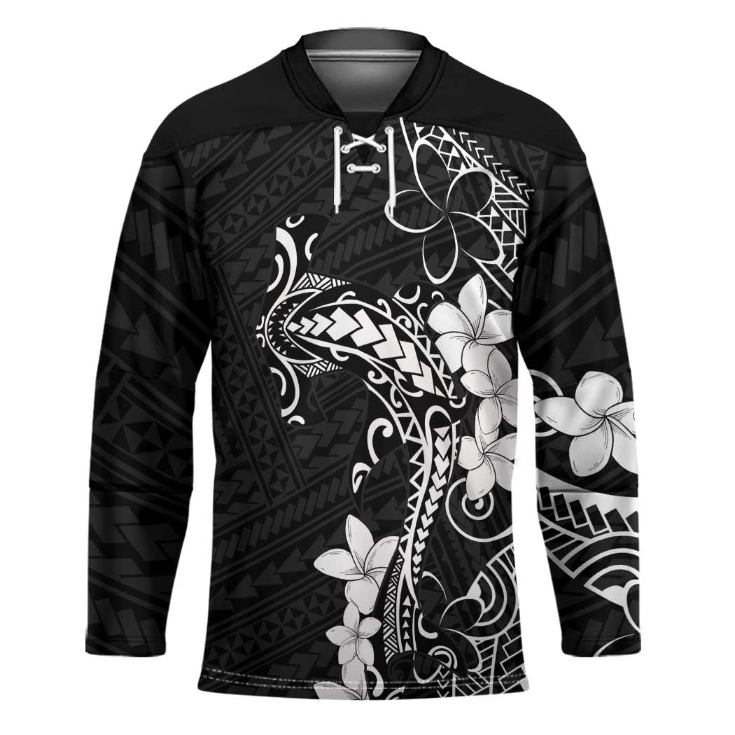 Black Hawaii Hockey Jersey Hammerhead Shark Tattoo Curve Polynesian LT14 Unisex Black - Polynesian Pride