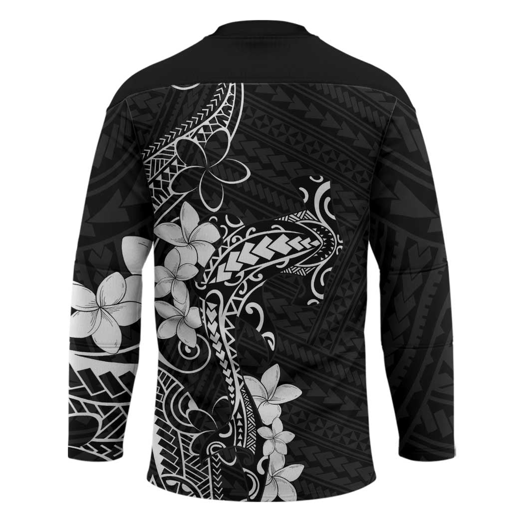 Black Hawaii Hockey Jersey Hammerhead Shark Tattoo Curve Polynesian LT14 - Polynesian Pride