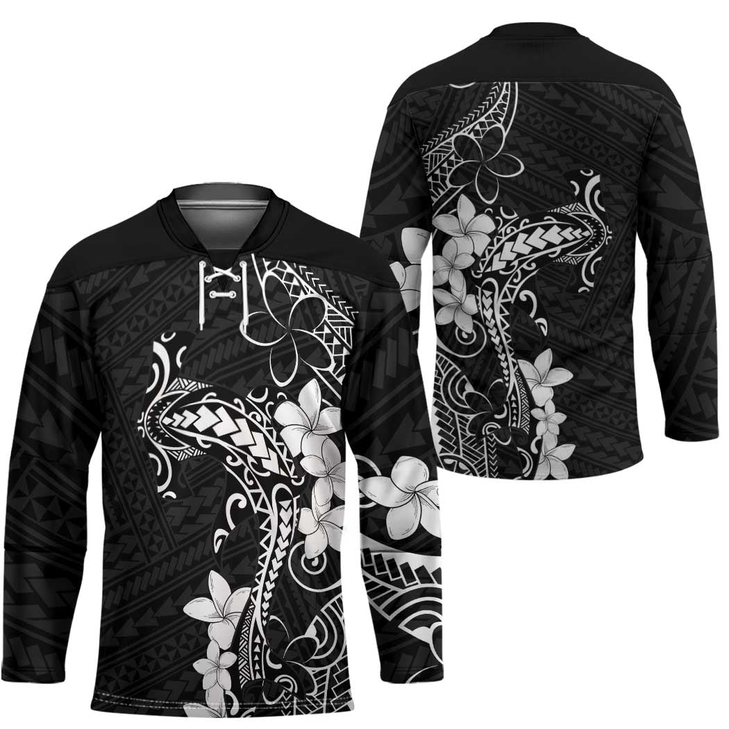 Black Hawaii Hockey Jersey Hammerhead Shark Tattoo Curve Polynesian LT14 - Polynesian Pride