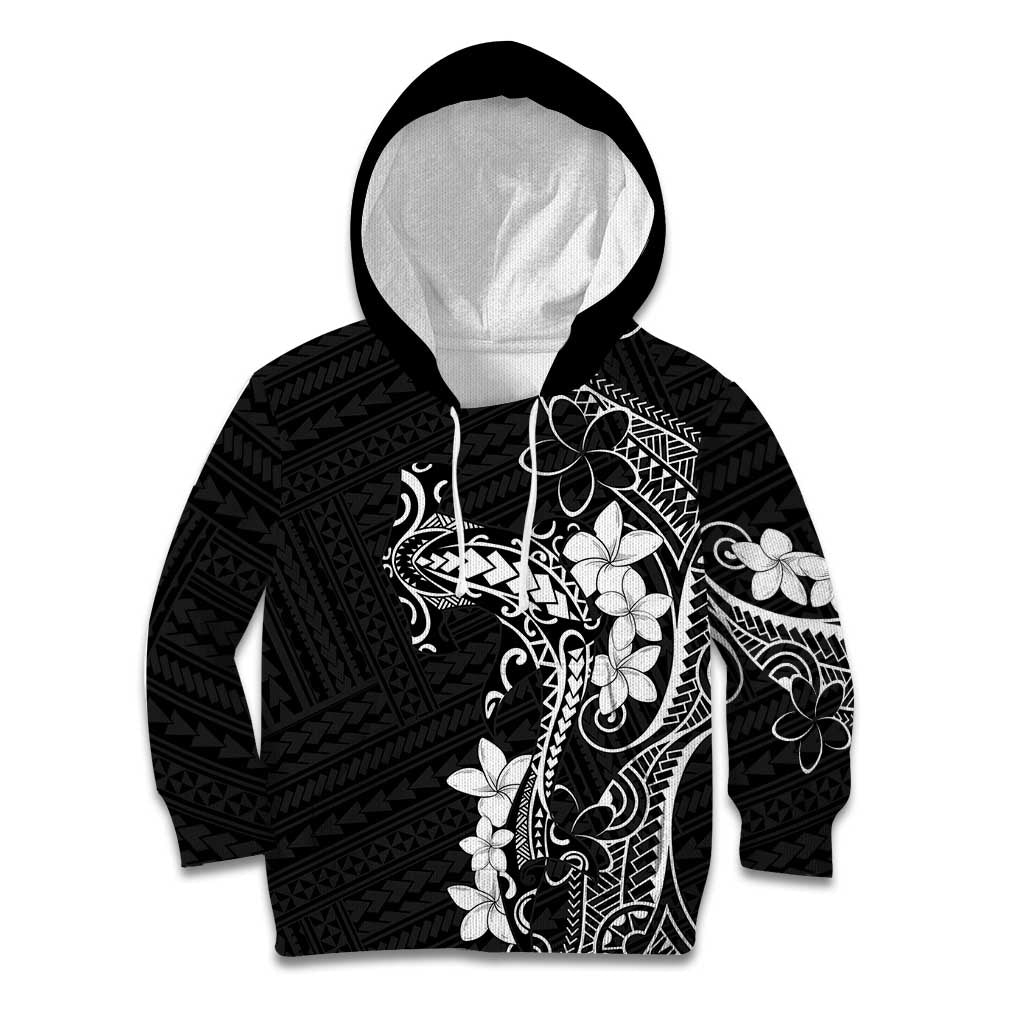 Black Hawaii Kid Hoodie Hammerhead Shark Tattoo Curve Polynesian - Polynesian Pride
