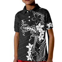 Black Hawaii Kid Polo Shirt Hammerhead Shark Tattoo Curve Polynesian - Polynesian Pride