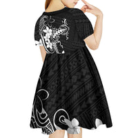 Black Hawaii Kid Short Sleeve Dress Hammerhead Shark Tattoo Curve Polynesian - Polynesian Pride