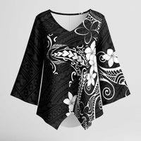 Black Hawaii Kimono Sleeve Blouse Hammerhead Shark Tattoo Curve Polynesian LT14 Female Black - Polynesian Pride