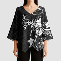 Black Hawaii Kimono Sleeve Blouse Hammerhead Shark Tattoo Curve Polynesian LT14 - Polynesian Pride