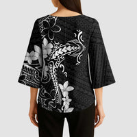 Black Hawaii Kimono Sleeve Blouse Hammerhead Shark Tattoo Curve Polynesian LT14 - Polynesian Pride