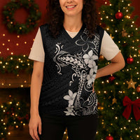 Black Hawaii Christmas Knitted V-Neck Vest Hammerhead Shark Tattoo Curve Polynesian - Polynesian Pride