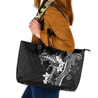 Black Hawaii Leather Tote Bag Hammerhead Shark Tattoo Curve Polynesian - Polynesian Pride