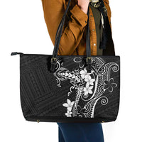 Black Hawaii Leather Tote Bag Hammerhead Shark Tattoo Curve Polynesian - Polynesian Pride