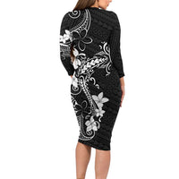 Black Hawaii Long Sleeve Bodycon Dress Hammerhead Shark Tattoo Curve Polynesian - Polynesian Pride