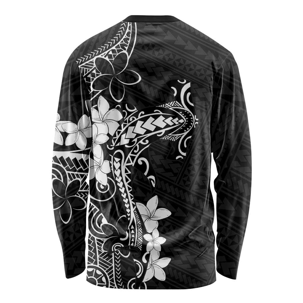 Black Hawaii Long Sleeve Shirt Hammerhead Shark Tattoo Curve Polynesian LT14 - Polynesian Pride