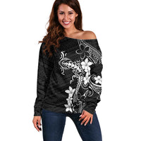 Black Hawaii Off Shoulder Sweater Hammerhead Shark Tattoo Curve Polynesian - Polynesian Pride