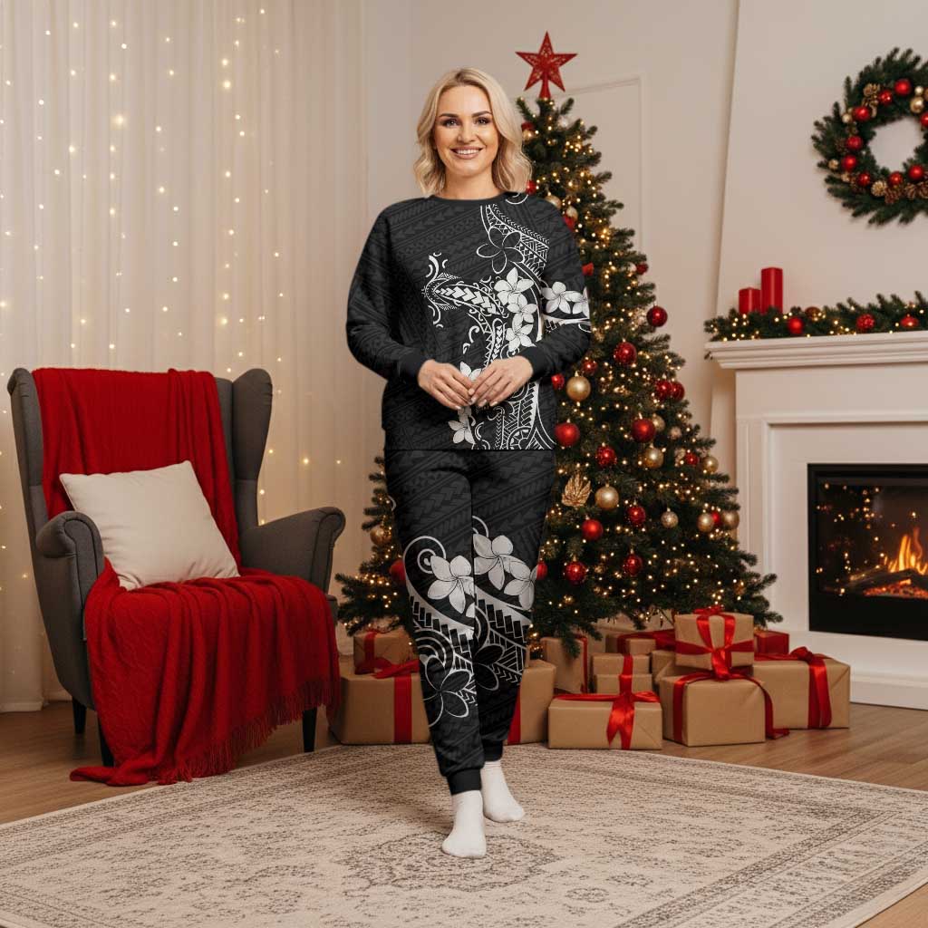 Black Hawaii Christmas Pajama Set Hammerhead Shark Tattoo Curve Polynesian - Polynesian Pride