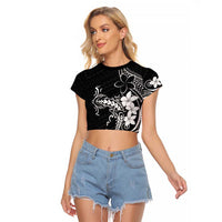 Black Hawaii Raglan Cropped T Shirt Hammerhead Shark Tattoo Curve Polynesian - Polynesian Pride