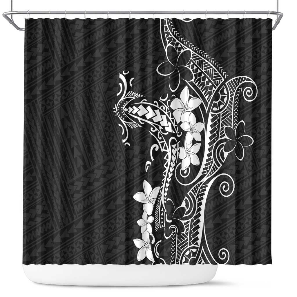 Black Hawaii Shower Curtain Hammerhead Shark Tattoo Curve Polynesian - Polynesian Pride