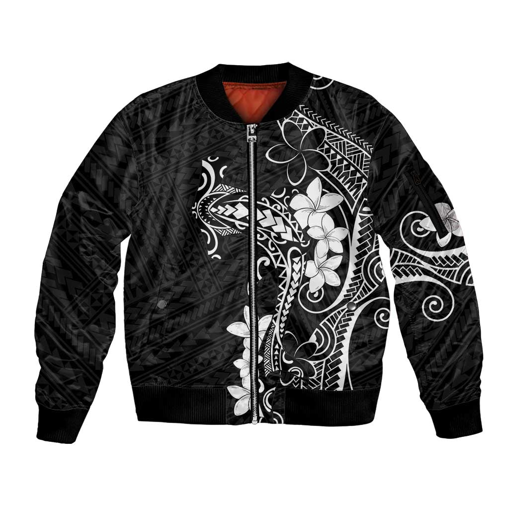 Black Hawaii Sleeve Zip Bomber Jacket Hammerhead Shark Tattoo Curve Polynesian - Polynesian Pride