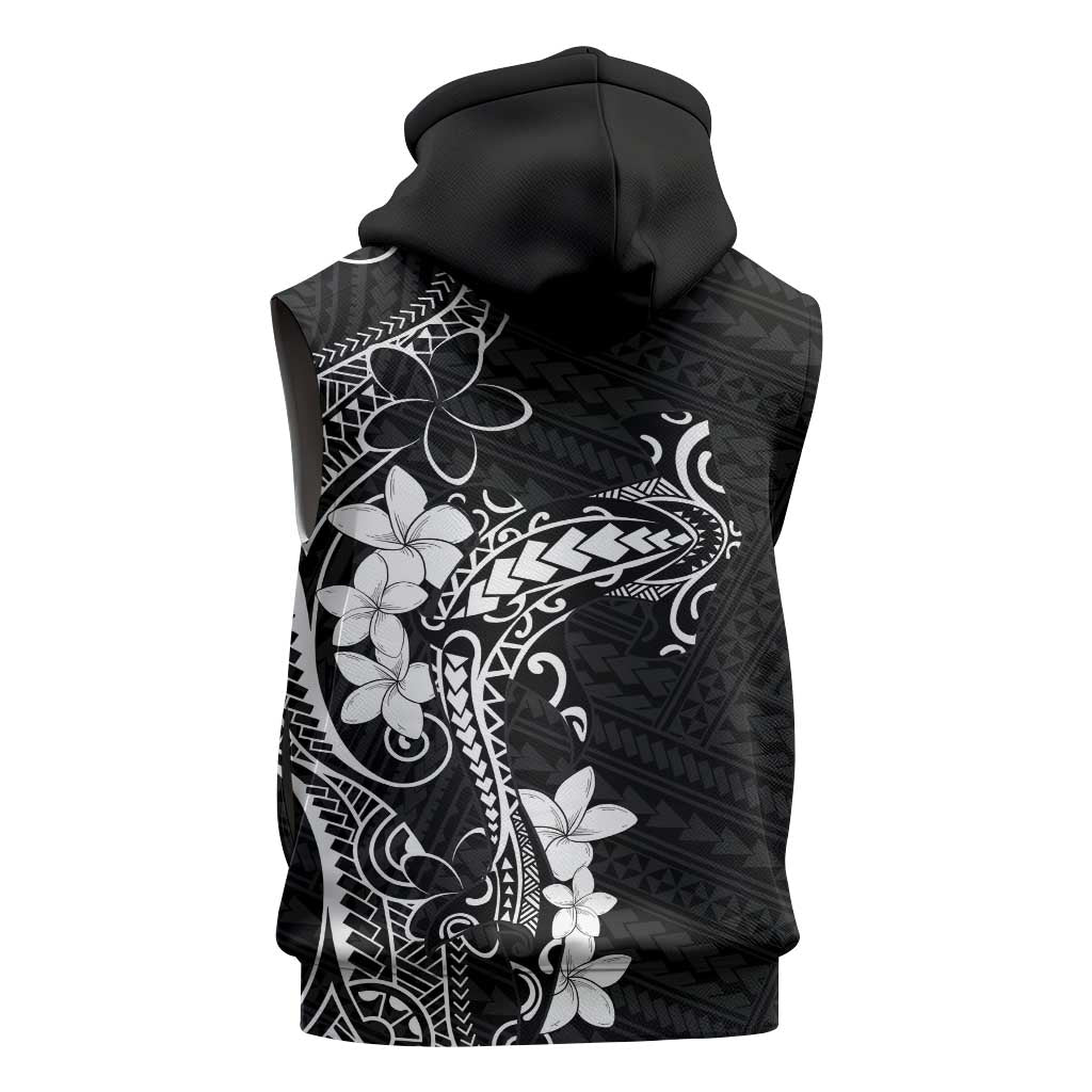 Black Hawaii Sleeveless Zip Hoodie Hammerhead Shark Tattoo Curve Polynesian - Polynesian Pride