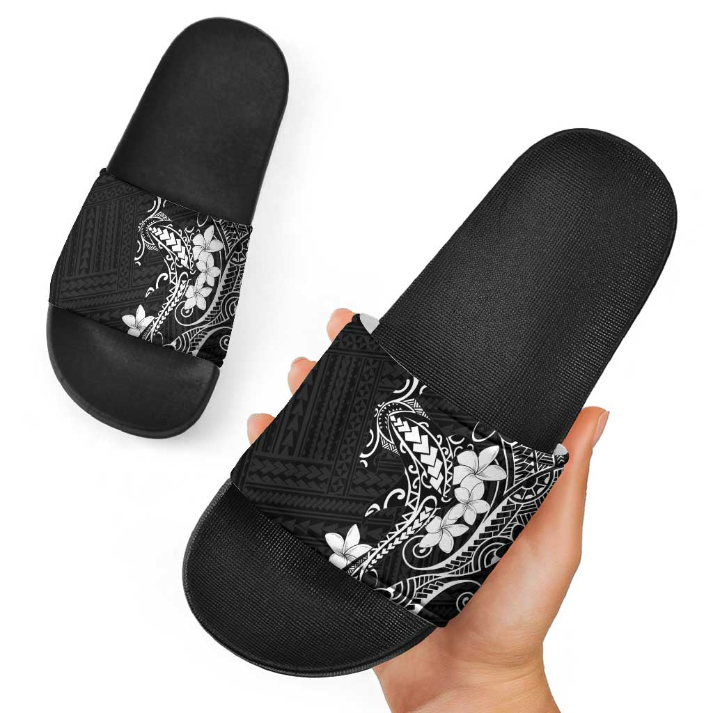 Black Hawaii Slide Sandals Hammerhead Shark Tattoo Curve Polynesian - Polynesian Pride