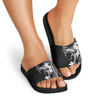 Black Hawaii Slide Sandals Hammerhead Shark Tattoo Curve Polynesian - Polynesian Pride