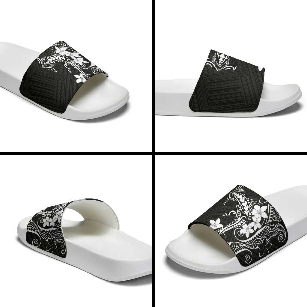 Black Hawaii Slide Sandals Hammerhead Shark Tattoo Curve Polynesian - Polynesian Pride