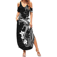 Black Hawaii Summer Maxi Dress Hammerhead Shark Tattoo Curve Polynesian - Polynesian Pride