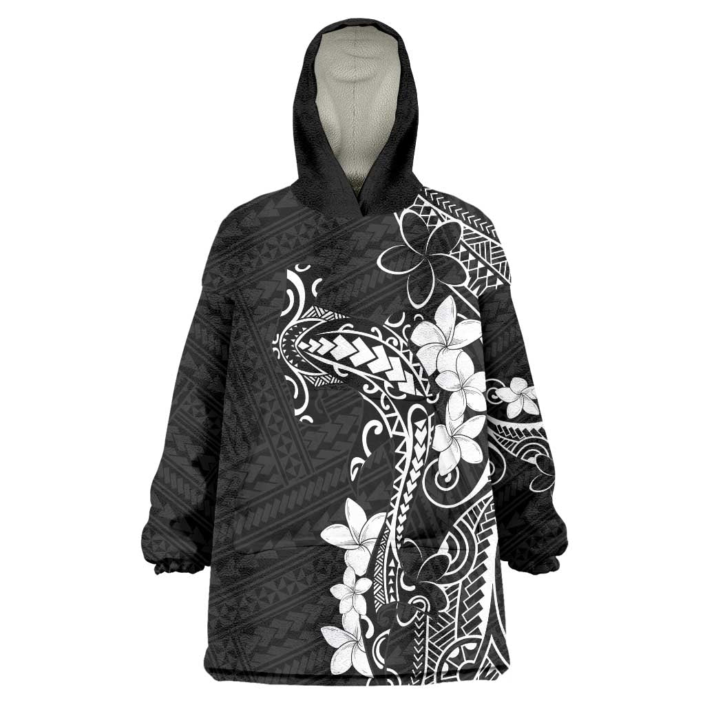 Black Hawaii Wearable Blanket Hoodie Hammerhead Shark Tattoo Curve Polynesian LT14 One Size Black - Polynesian Pride